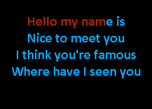 Hello my name is
Nice to meet you

I think you're famous
Where have I seen you