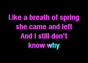 Like a breath of spring
she came and left

And I still don't
know why