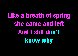 Like a breath of spring
she came and left

And I still don't
know why