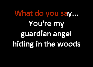 What do you say...
You're my

guardian angel
hiding in the woods