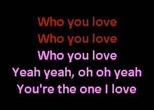 Who you love
Who you love

Who you love
Yeah yeah, oh oh yeah
You're the one I love