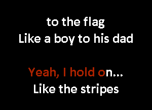 to the flag
Like a boy to his dad

Yeah, I hold on...
Like the stripes