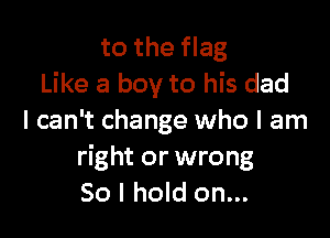 to the flag
Like a boy to his dad

I can't change who I am

right or wrong
So I hold on...