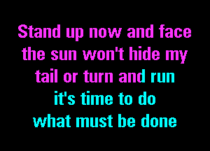 Stand up now and face
the sun won't hide my
tail or turn and run
it's time to do
what must he done