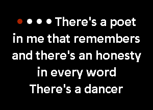 0 0 0 0 There's a poet
in me that remembers
and there's an honesty

in every word
There's a dancer