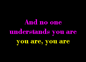 And no one

understands you are
you are, you are