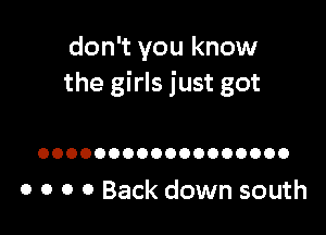 don't you know
the girls just got

OOOOOOOOOOOOOOOOOO

o o o 0 Back down south