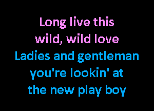 Long live this
wild, wild love

Ladies and gentleman
you're lookin' at
the new play boy