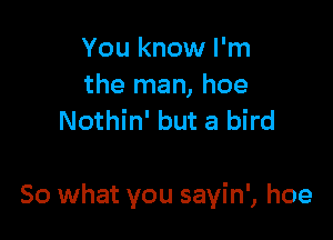 You know I'm

the man, hoe
Nothin' but a bird

So what you sayin', hoe
