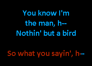 You know I'm
the man, h--
Nothin' but a bird

So what you sayin', h--