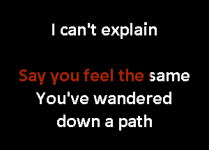 I can't explain

Say you feel the same
You've wandered
down a path