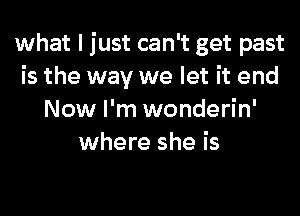 what I just can't get past
is the way we let it end
Now I'm wondr
and with all the
things we said