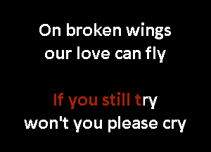 0n broken wings
our love can fly

If you still try
won't you please cry