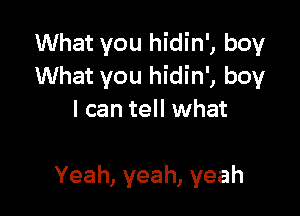 What you hidin', boy
What you hidin', boy

I can tell what

Yeah, yeah, yeah