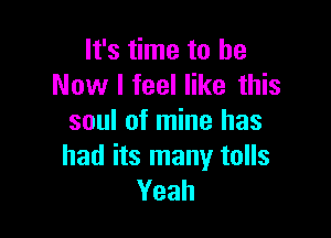 It's time to he
Now I feel like this

soul of mine has
had its many tolls
Yeah