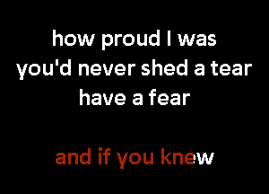 how proud I was
you'd never shed a tear
have a fear

and if you knew