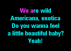 We are wild
Americana, exotica

Do you wanna feel
a little beautiful baby?
Yeah!