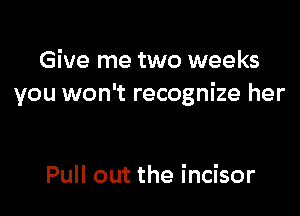 Give me two weeks
you won't recognize her

Pull out the incisor