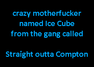 crazy motherfucker
named Ice Cube
from the gang called

Straight outta Compton