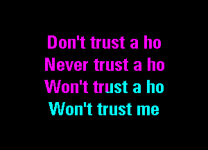 Don't trust a ho
Never trust a ho

Won't trust a ho
Won't trust me