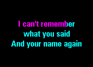 I can't remember

what you said
And your name again