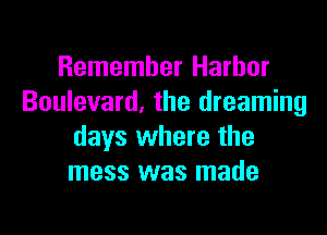 Remember Harbor
Boulevard, the dreaming

days where the
mess was made