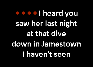 0 0 0 0 I heard you
saw her last night

at that dive
down in Jamestown
I haven't seen