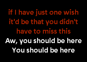 if I have just one wish
it'd be that you didn't
have to miss this
Aw, you should be here
You should be here