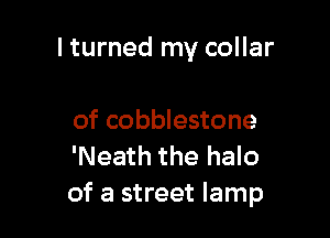 I turned my collar

of cobblestone
'Neath the halo
of a street lamp