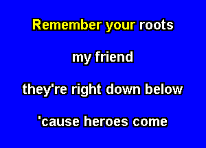 Remember your roots

my friend

they're right down below

'cause heroes come