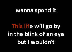 wanna spend it

This life will go by
in the blink of an eye
but I wouldn't