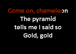 Come on, chameleon
The pyramid

tells me I said so
Gold, gold
