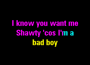 I know you want me

Shawty 'cos I'm a
bad boy