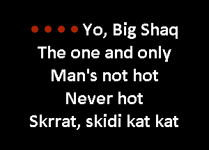 0 0 0 0 Yo, Big Shaq
The one and only

Man's not hot
Never hot
Skrrat, skidi kat kat