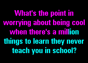 What's the point in
worrying about being cool
when there's a million
things to learn they never
teach you in school?