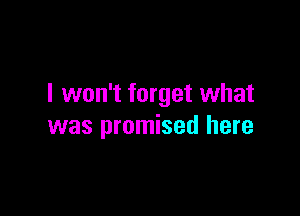 I won't forget what

was promised here