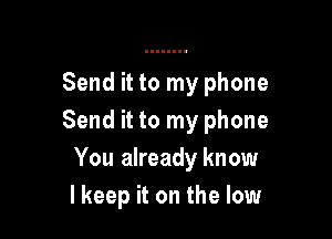 Send it to my phone

Send it to my phone

You already know
lkeep it on the low