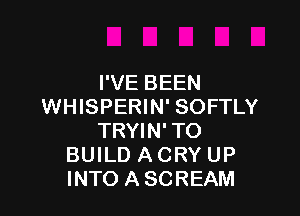 I'VE BEEN
WHISPERIN' SOFTLY

TRYIN'TO
BUILD ACRY UP
INTO ASCREAM