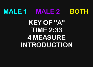 MALE 1 BOTH

KEY OF A
TIME 2133

4 MEASURE
INTRODUCTION