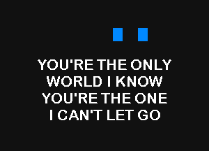 YOU'RE THE ONLY

WORLD I KNOW
YOU'RETHE ONE
ICAN'T LET GO