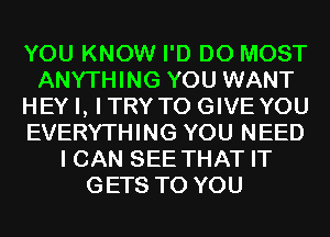 YOU KNOW I'D D0 MOST
ANYTHING YOU WANT
HEY I, ITRYTO GIVEYOU
EVERYTHING YOU NEED
I CAN SEE THAT IT
GETS TO YOU