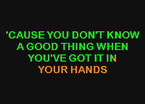 'CAUSE YOU DON'T KNOW
A GOOD THING WHEN

YOU'VE GOT IT IN
YOUR HANDS