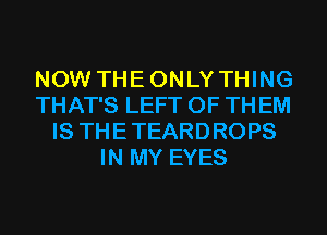 NOW THEONLYTHING
THAT'S LEFT 0F TH EM
IS THETEARDROPS
IN MY EYES