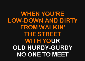 WHEN YOU'RE
LOW-DOWN AND DIRTY
FROM WALKIN'
THESTREET
WITH YOUR
OLD HURDY-GURDY
N0 ONETO MEET