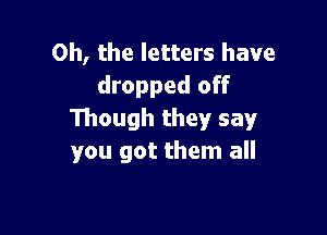 Oh, the letters have
dropped off

Though they say!r
you got them all