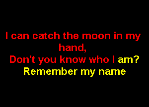 I can catch the mbon in my
hand,

Don't you know who I am?
Remember my name