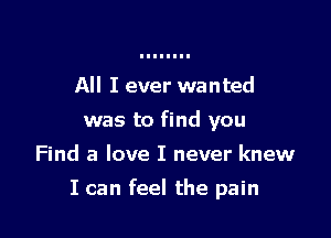 All I ever wanted
was to find you
Find a love I never knew

I can feel the pain