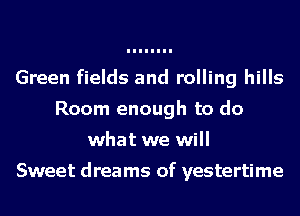 Green fields and rolling hills
Room enough to do
what we will

Sweet dreams of yestertime