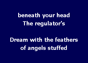 beneath your head
The regulator's

Dream with the feathers
of angels stuffed