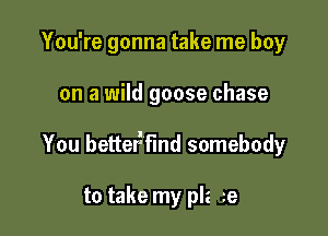 You're gonna take me boy

on a wild goose chase

You bettetifmd somebody

to take my plz ze